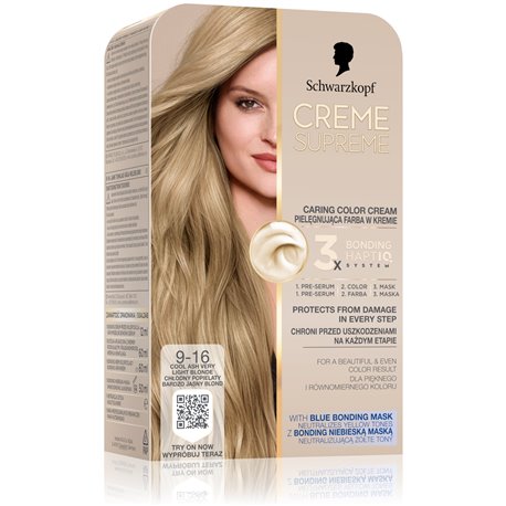 Schwarzkopf Creme Supreme pielęgnująca farba w kremie 9-16 chłodny popielaty bardzo jasny blond