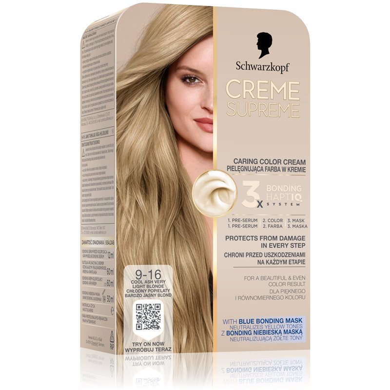 Schwarzkopf Creme Supreme pielęgnująca farba w kremie 9-16 chłodny popielaty bardzo jasny blond