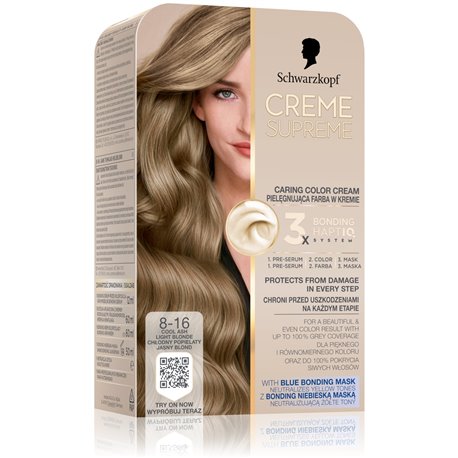 Schwarzkopf Creme Supreme pielęgnująca farba w kremie 8-16 popielaty jasny blond