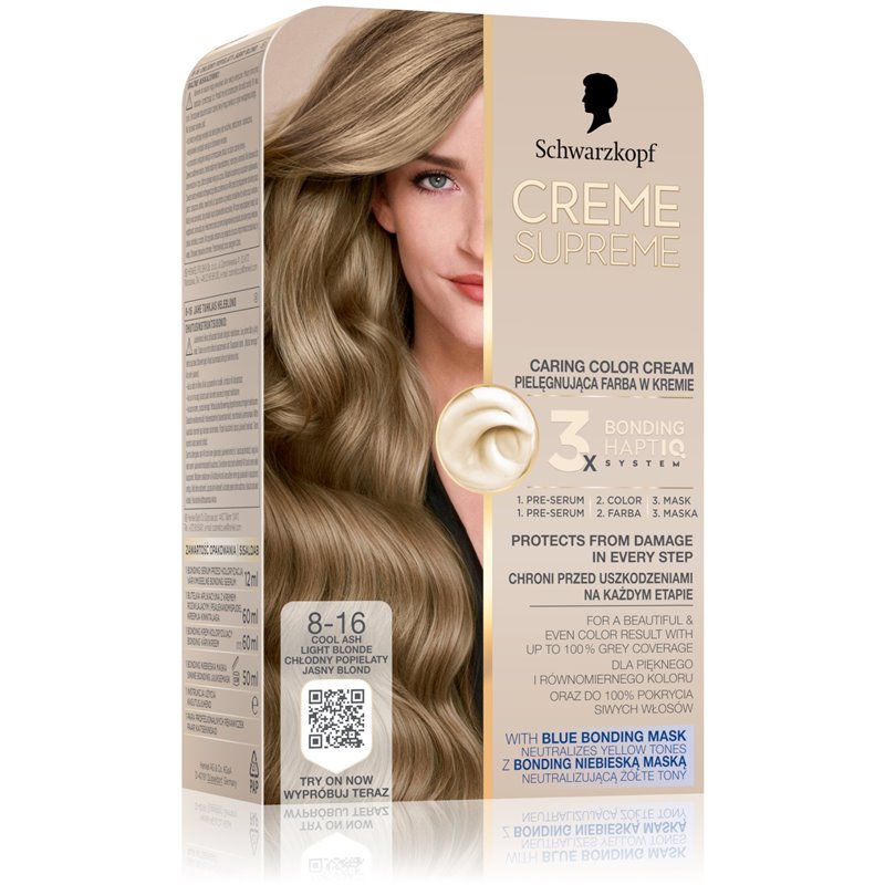 Schwarzkopf Creme Supreme pielęgnująca farba w kremie 8-16 popielaty jasny blond