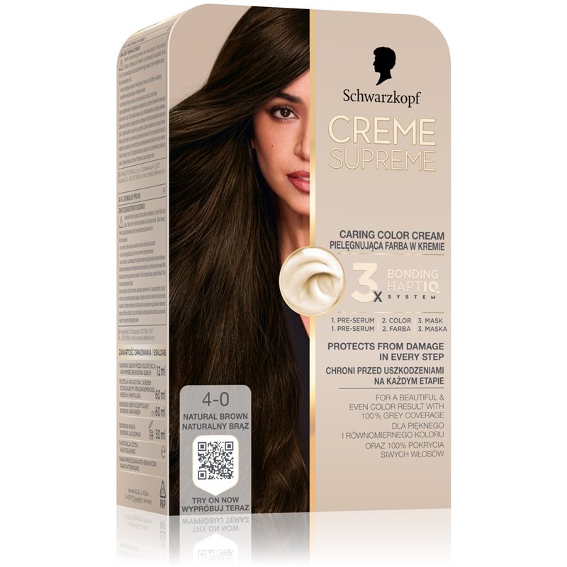Schwarzkopf Creme Supreme pielęgnująca farba w kremie 4-0 naturalny brąz