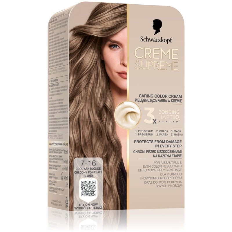 Schwarzkopf Creme Supreme pielęgnująca farba w kremie 7-16 chłodny popielaty blond