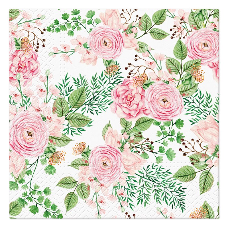 Paw serwetki papierowe róże i liście 20 sztuk 33x33 cm Paw serwetki papierowe róże i liście 20 sztuk 33x33 cm