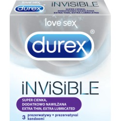 Durex Invisible dodatkowo nawilżana Prezerwatywy 3 sztuki