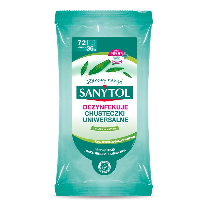 Sanytol uniwersalne chusteczki dezynfekujące o zapachu eukaliptusa 36 sztuk