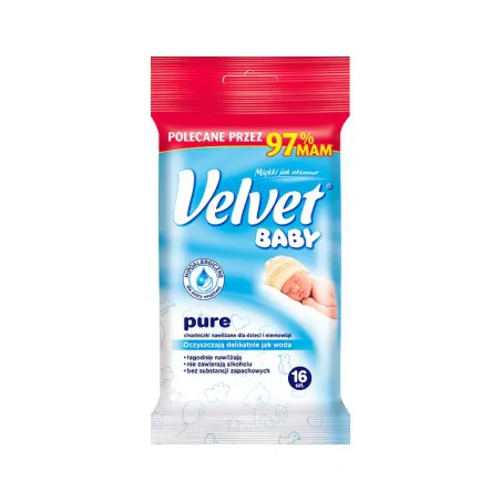 Velvet Baby Pure Hypoalergiczne nawilżane chusteczki dla dzieci i niemowląt 16 sztuk