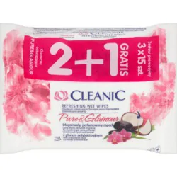 Cleanic Pure and Glamour Chusteczki odświeżające z płynem antybakteryjnym 3 x 15 sztuk