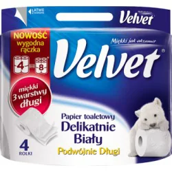 Velvet Delikatnie Biały Podwójnie Długi Papier toaletowy 4 rolki width=