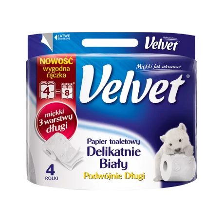 Velvet Delikatnie Biały Podwójnie Długi Papier toaletowy 4 rolki