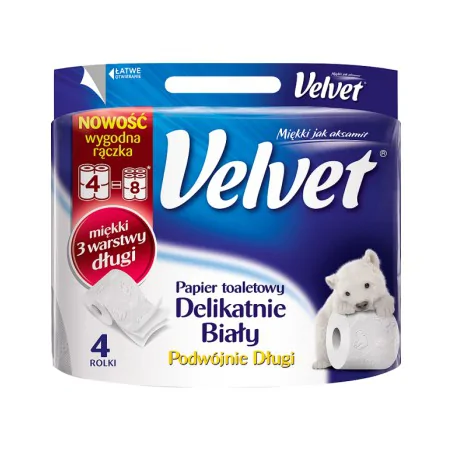 Velvet Delikatnie Biały Podwójnie Długi Papier toaletowy 4 rolki