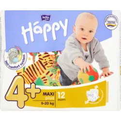 Bella Baby Happy Pieluszki jednorazowe 4+ maxi plus 9-20 kg 12 sztuk