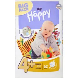 Bella Baby Happy Pieluszki jednorazowe 4+ maxi plus 9-20 kg 62 sztuki