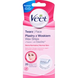 Veet Plastry z woskiem skóra normalna 20 plastrów i 4 chusteczki