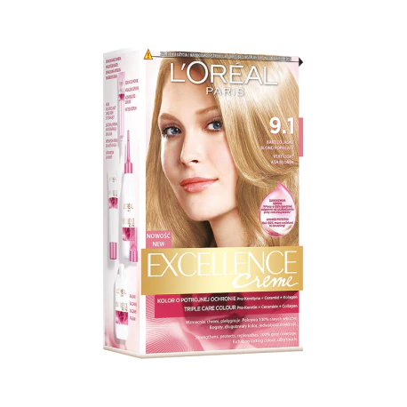 Loreal Paris Excellence Creme Farba do włosów 9.1 Bardzo jasny blond popielaty