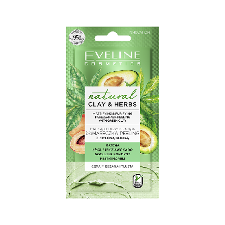 Eveline Natural Clay & Herbs Matująco-oczyszczająca biomaseczka-peeling z zieloną glinką