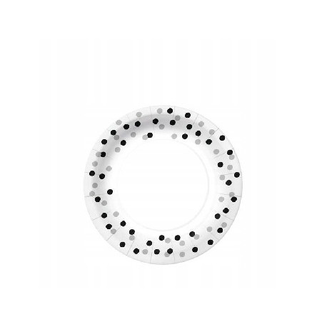 PAW talerze papierowe okrągłe 18 cm confetti (silver-black) eco 10szt