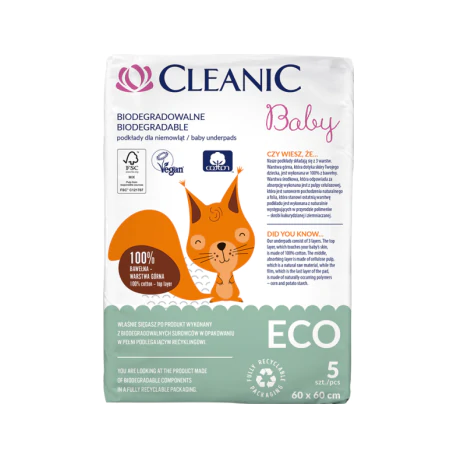 Cleanic Baby Eco Biodegradowalne podkłady dla niemowląt 60 x 60 cm 5 sztuk