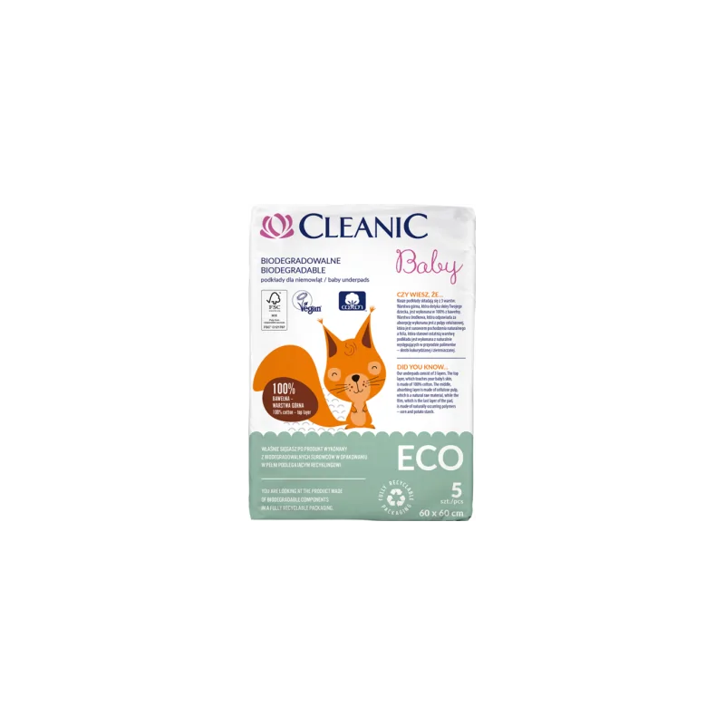 Cleanic Baby Eco Biodegradowalne podkłady dla niemowląt 60 x 60 cm 5 sztuk