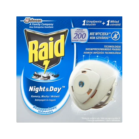 Raid Night & Day Komary muchy i mrówki Elektrofumigator owadobójczy Urządzenie i wkład