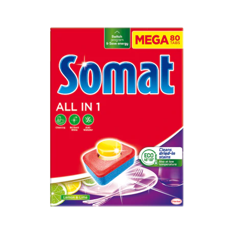 Somat All in 1 Lemon & Lime Tabletki do zmywarki 1440 g (80 sztuk)