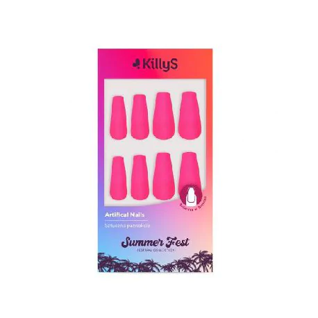 Inter-vion Sumer Fest sztuczne paznokcie Killys Coffin Pink Luminous 24szt
