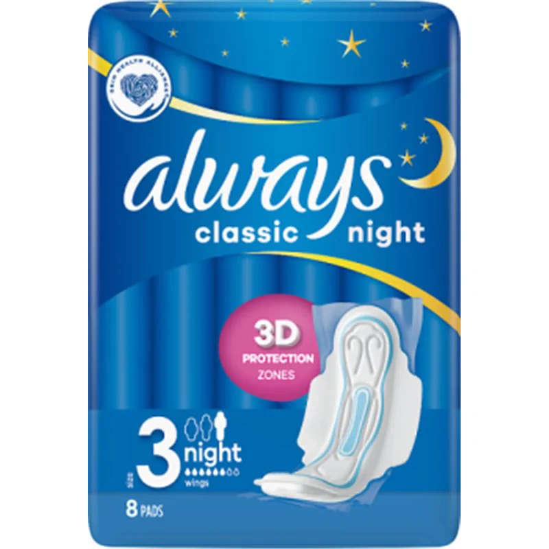 Always Classic Night Podpaski ze skrzydełkami 8 sztuk