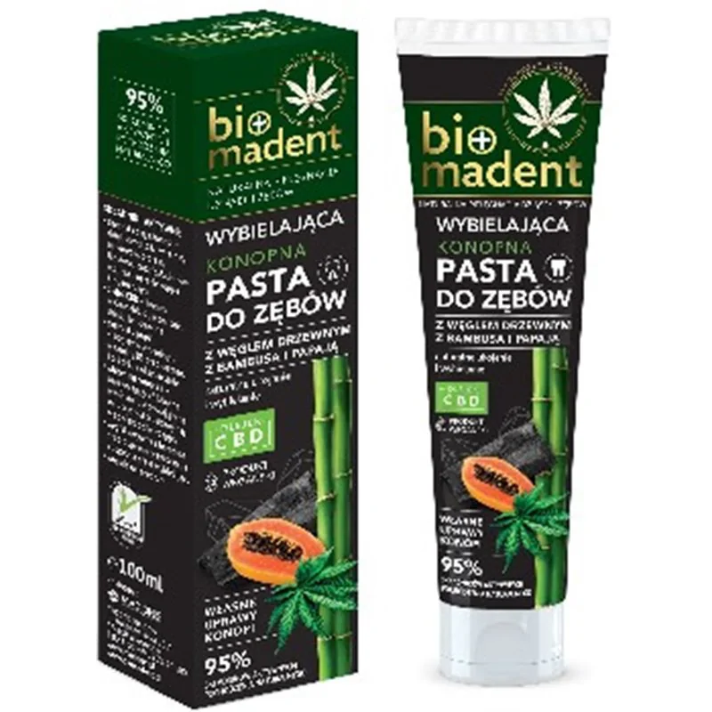 Bio Madent konopna wybielająca pasta do zębów z węglem drzewnym i papają 100ml