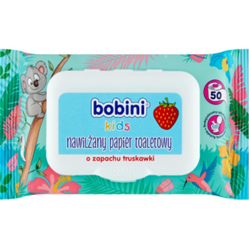 Bobini Kids Nawilżany papier toaletowy o zapachu truskawki 50 sztuk